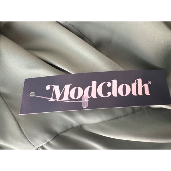 Hutch ModCloth Size 2 Tie-Back Midi Fit & Flare Green Satin Dress Lined Pockets - Picture 13 of 16